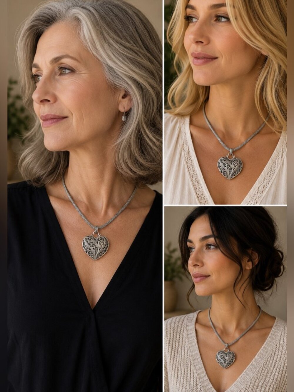 Brighton Treasures Bali 925 Sterling silver heart Necklace & Bracelet